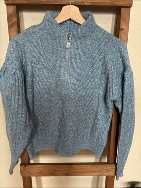 Blue Quarter-Zip Cable Knit Women’s Sweater by Broadway38 Sz XS